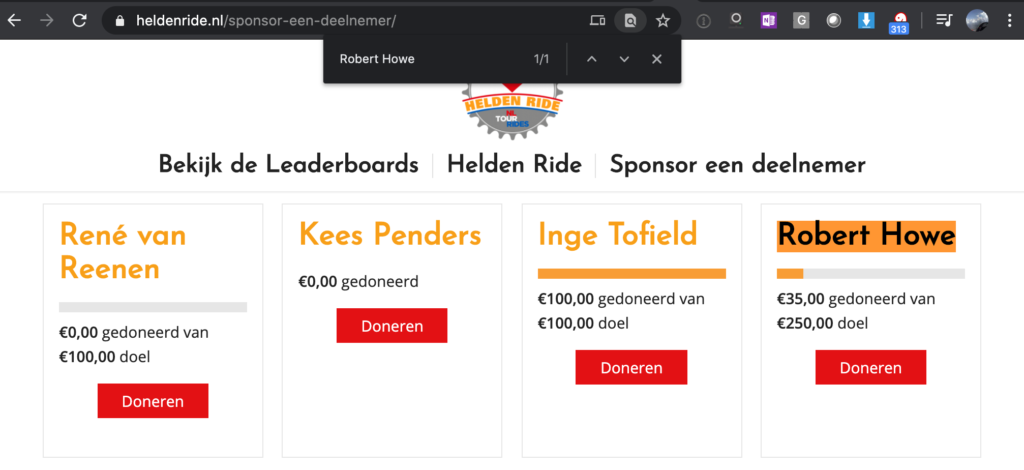 robert howe's sponsoring page